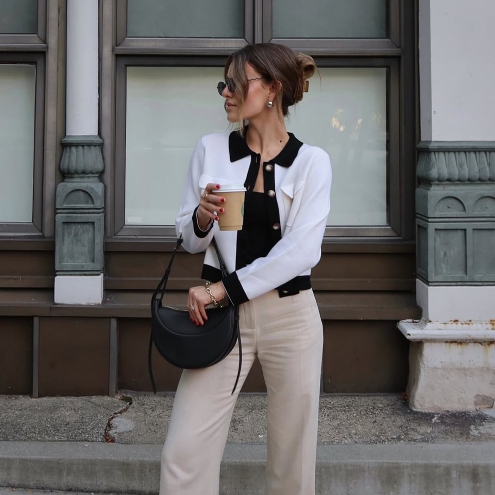 Sezane Black and White Buttoned Betty Cardigan size Small - Picture 2 of 9